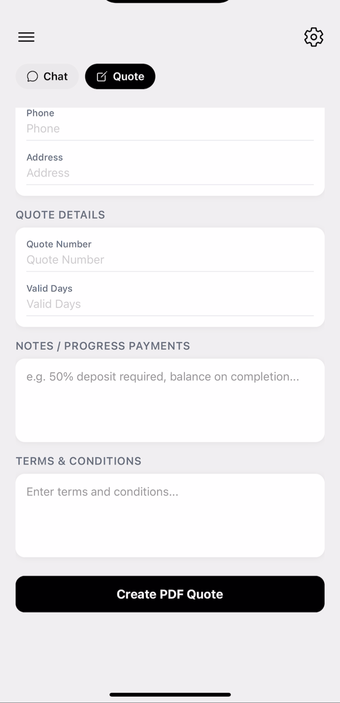 Insta Quote AI describe-the-job chat